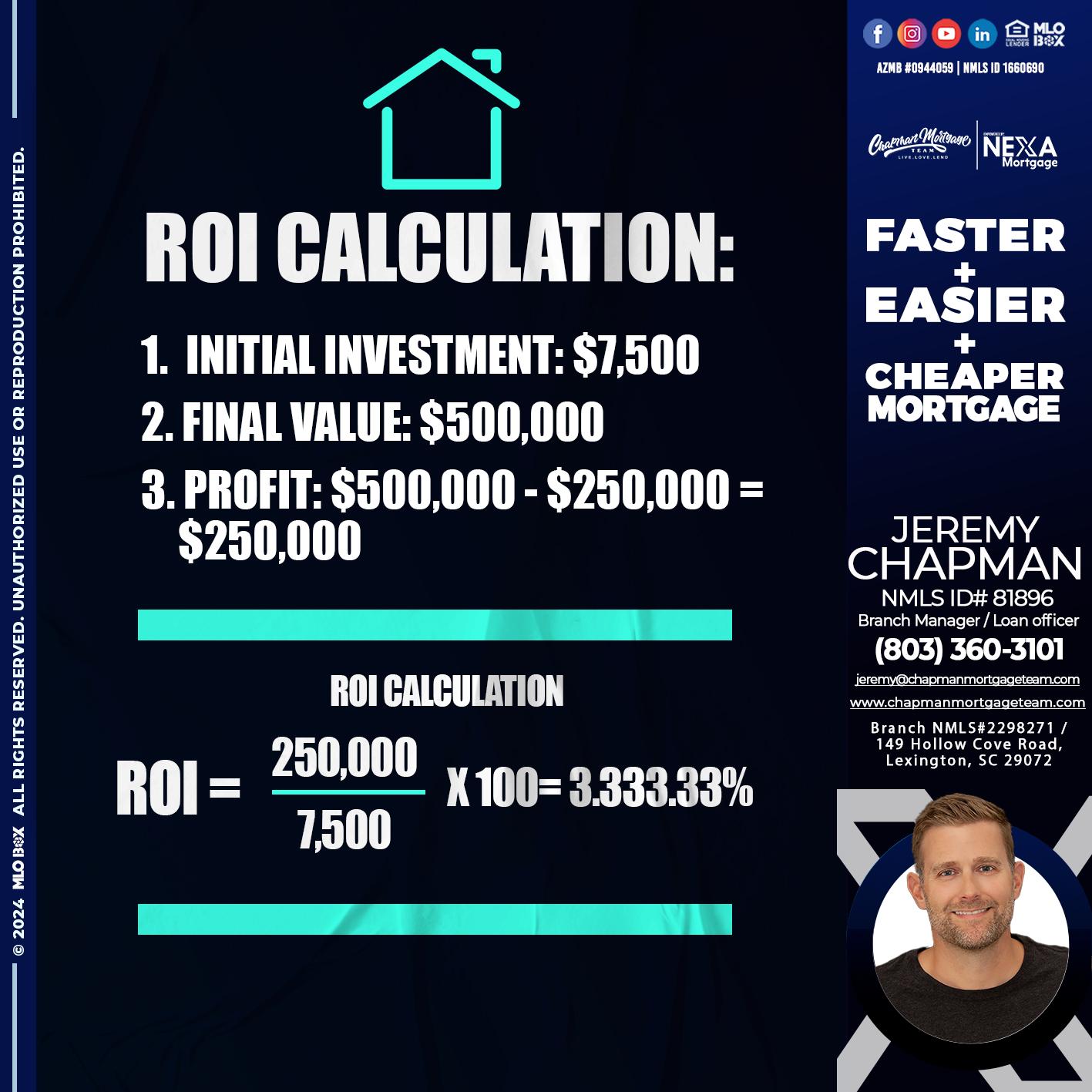 ROI CALCULATION - Jeremy Chapman -Branch Loan Officer