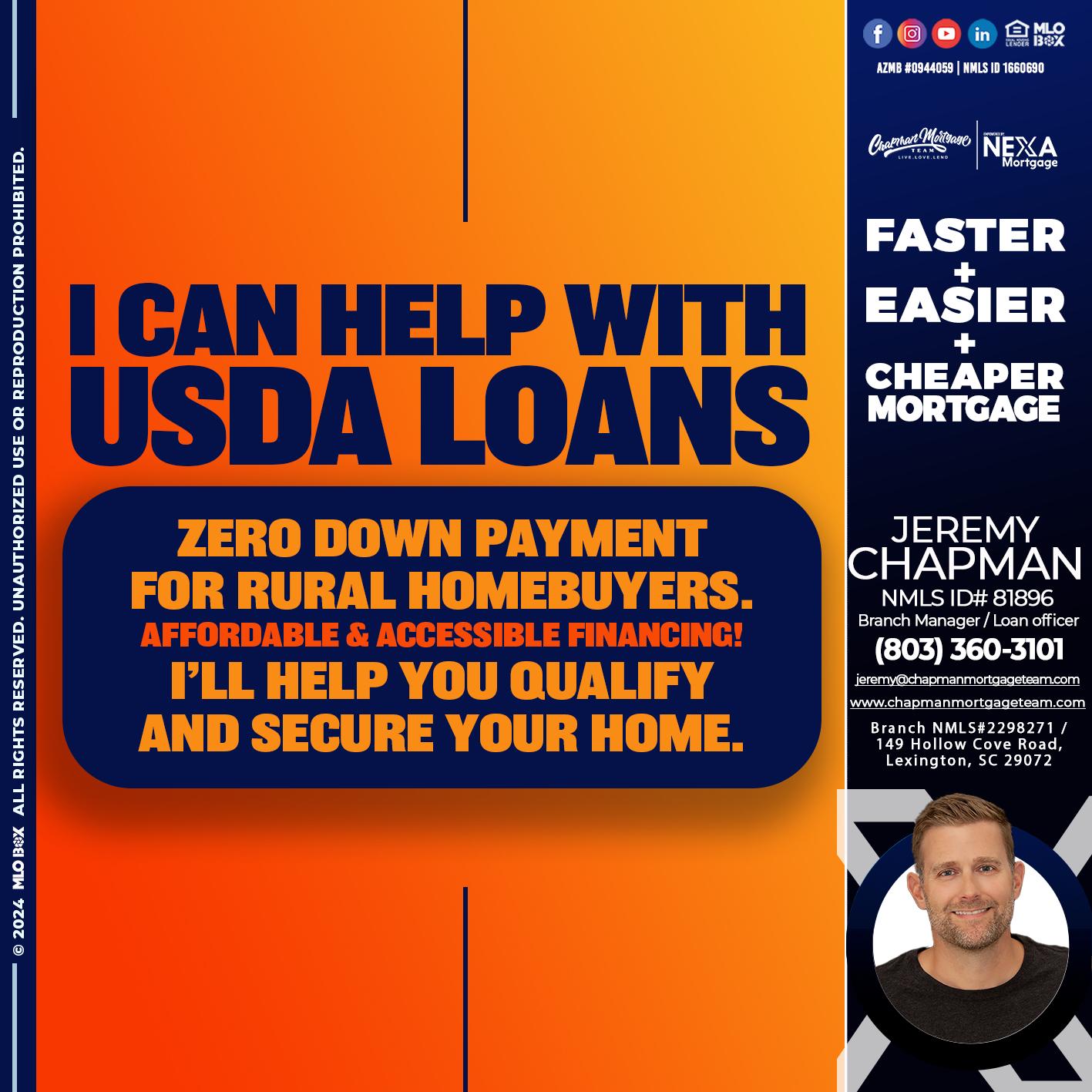 I CAN HELP USDA LOANS - Jeremy Chapman -Branch Loan Officer