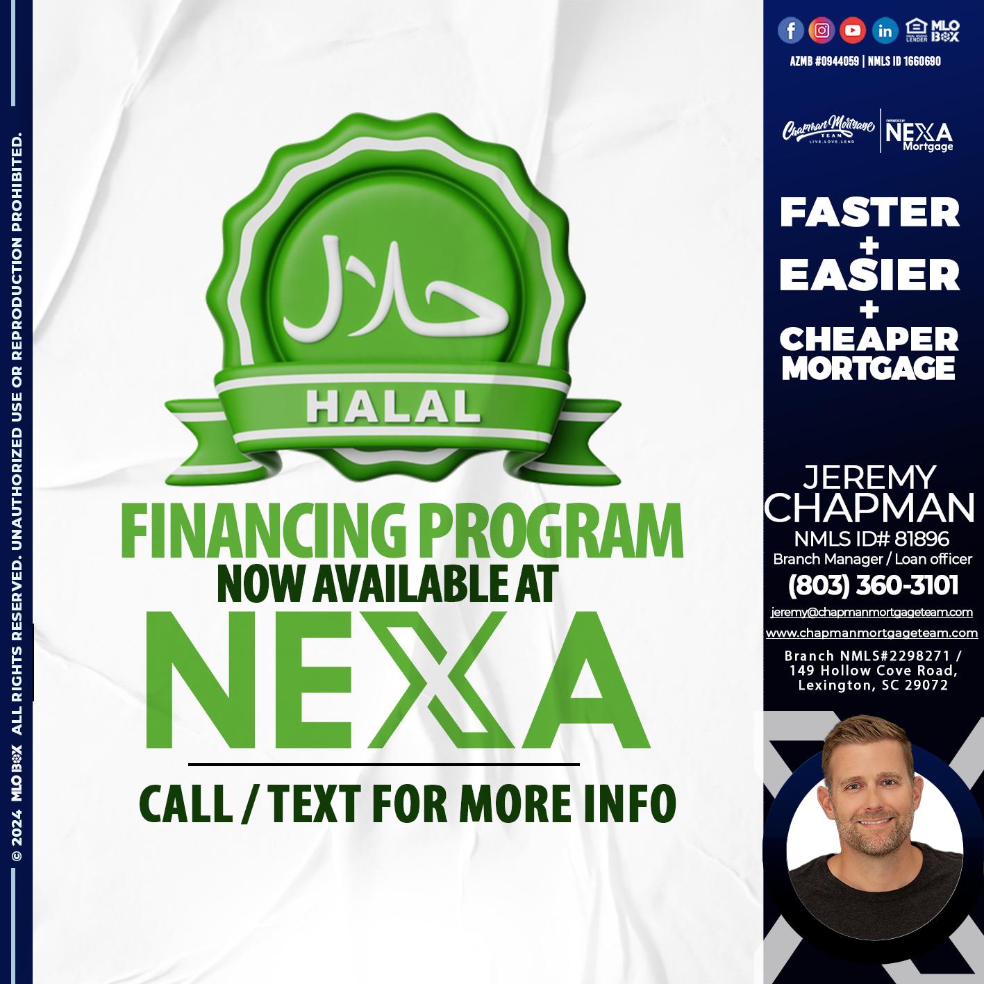 HALAL FINANCING PROGRAM - Jeremy Chapman -Branch Loan Officer