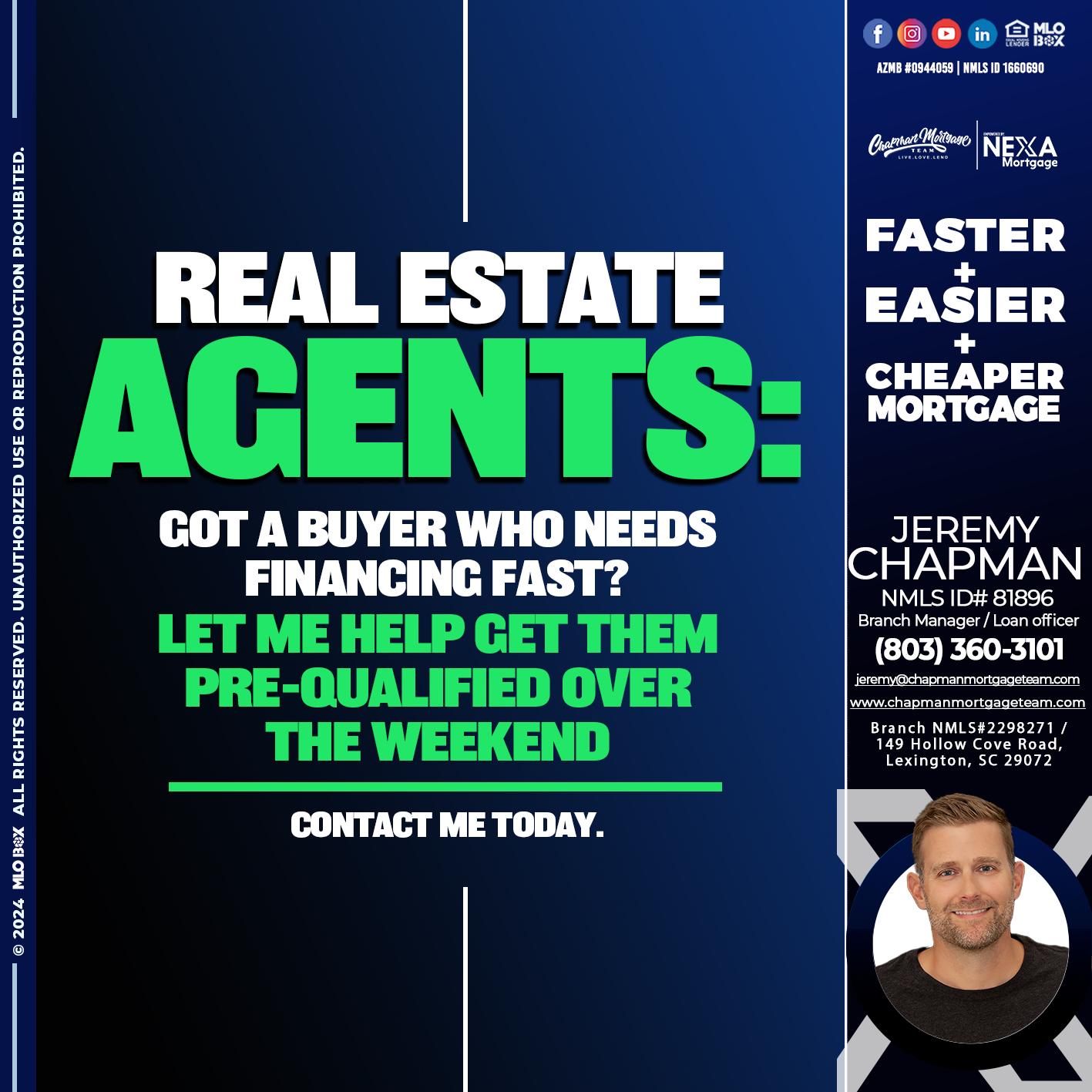 REAL ESTATE AGENTS - Jeremy Chapman -Branch Loan Officer