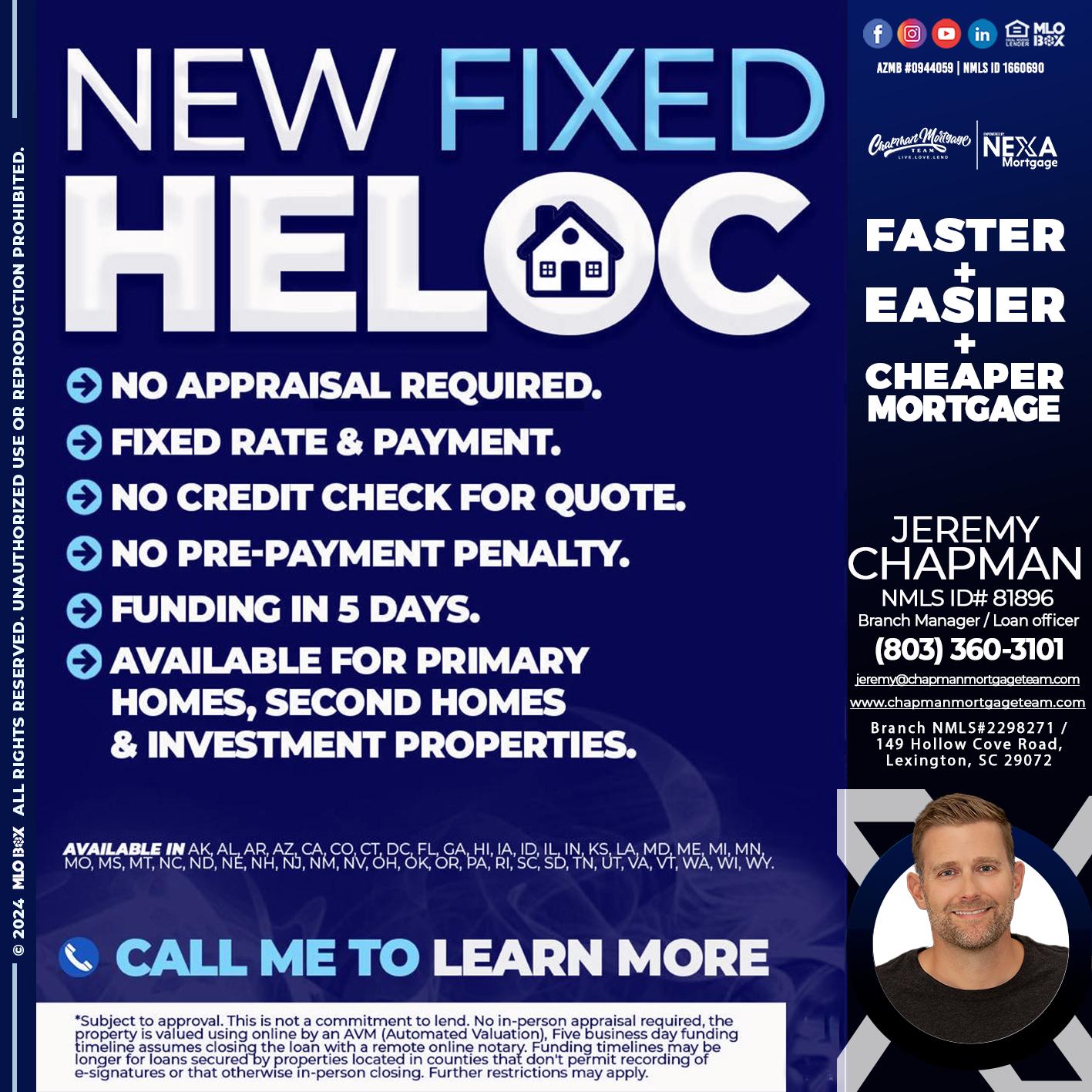 NEW FIXED HELOC - Jeremy Chapman -Branch Loan Officer