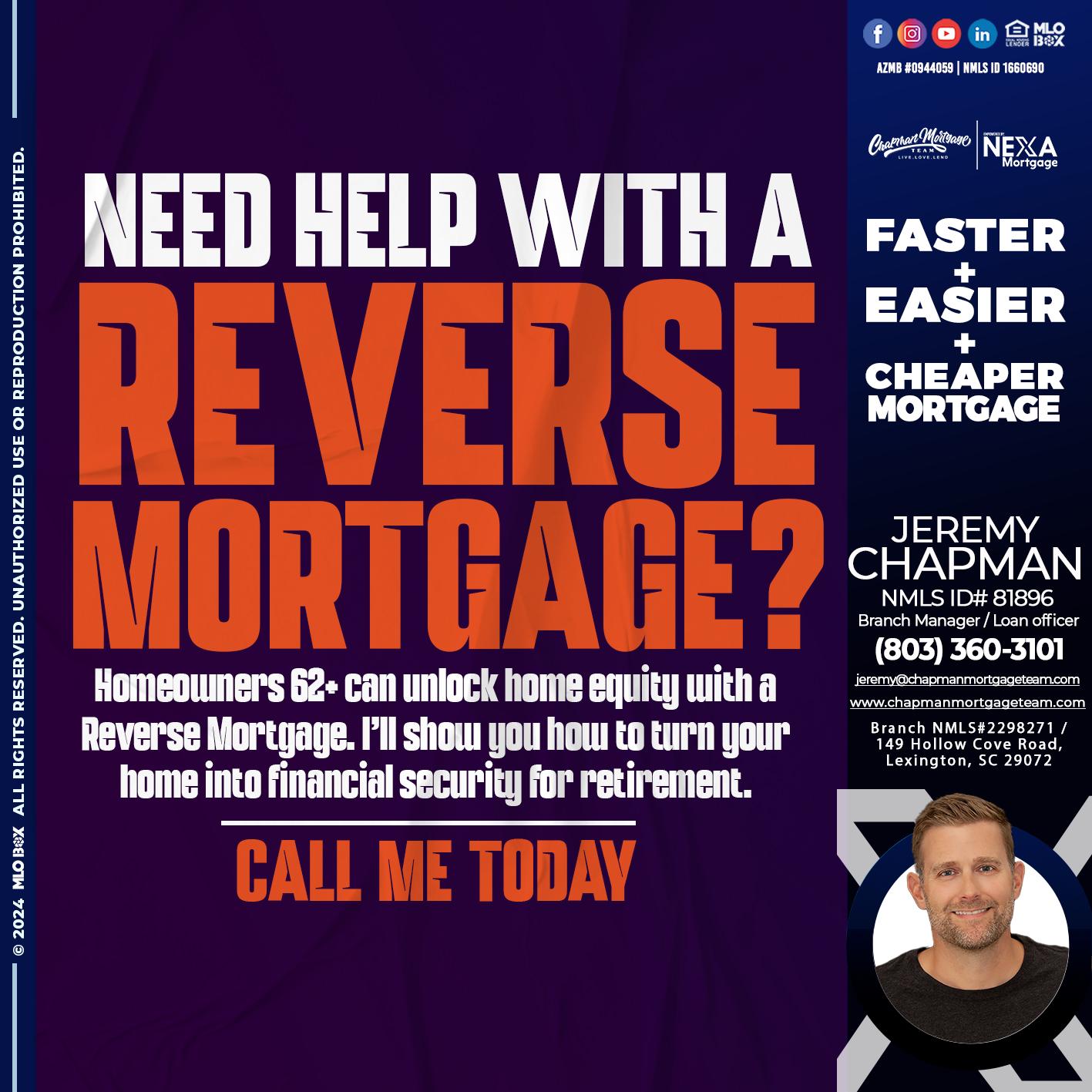 reverse mortgage - Jeremy Chapman -Branch Loan Officer