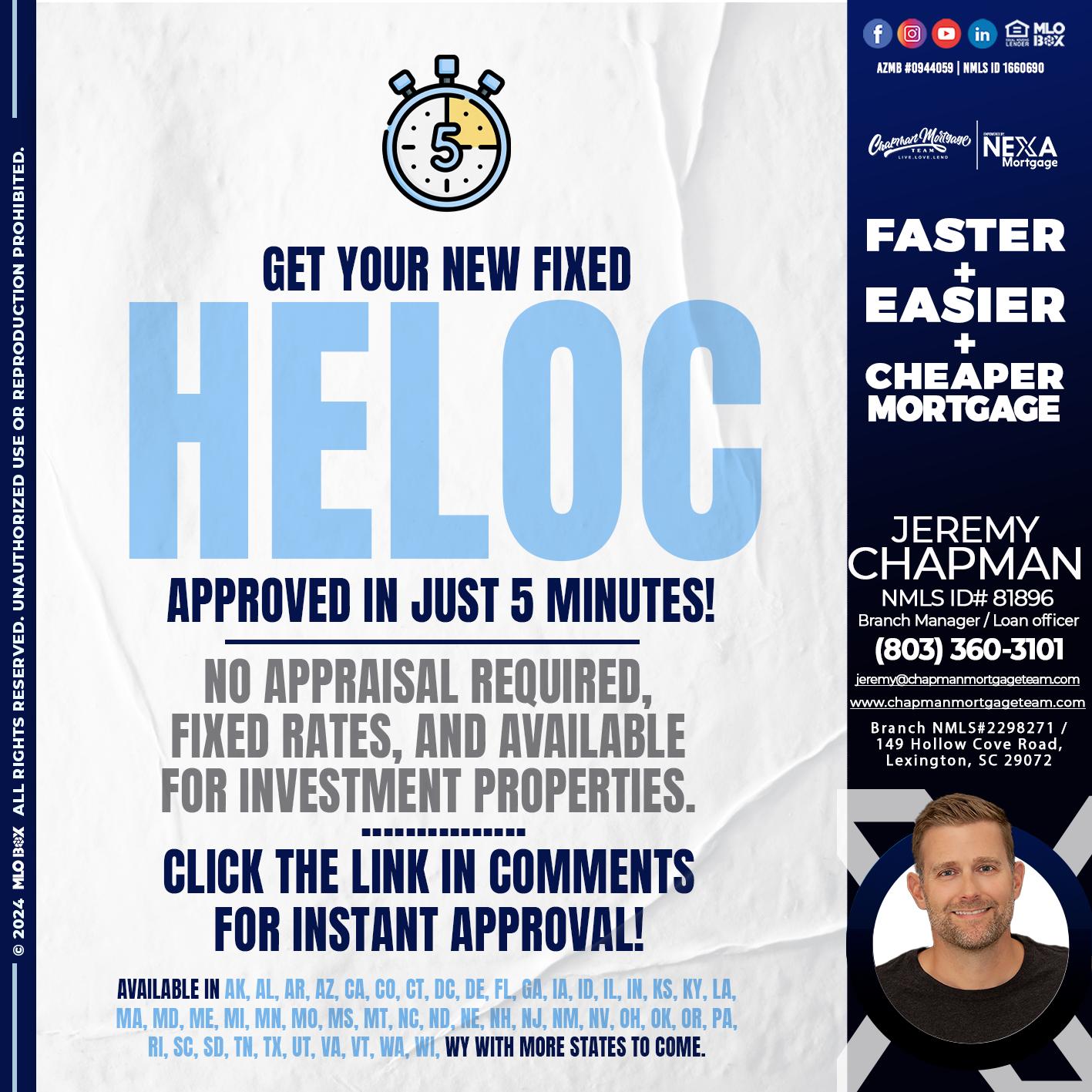 HELOC 5 MINUTES - Jeremy Chapman -Branch Loan Officer