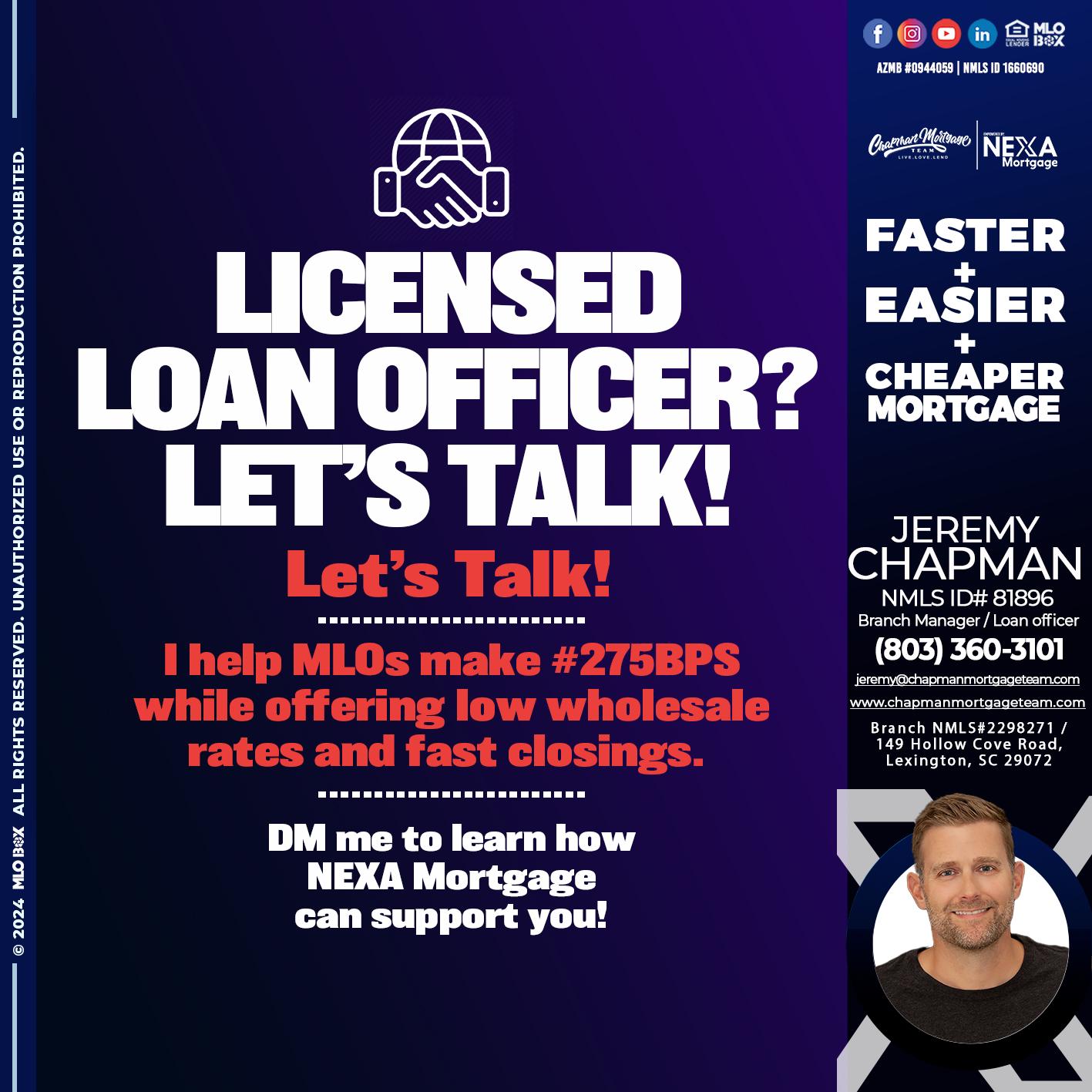 LICENSED LOAN OFFICER - Jeremy Chapman -Branch Loan Officer