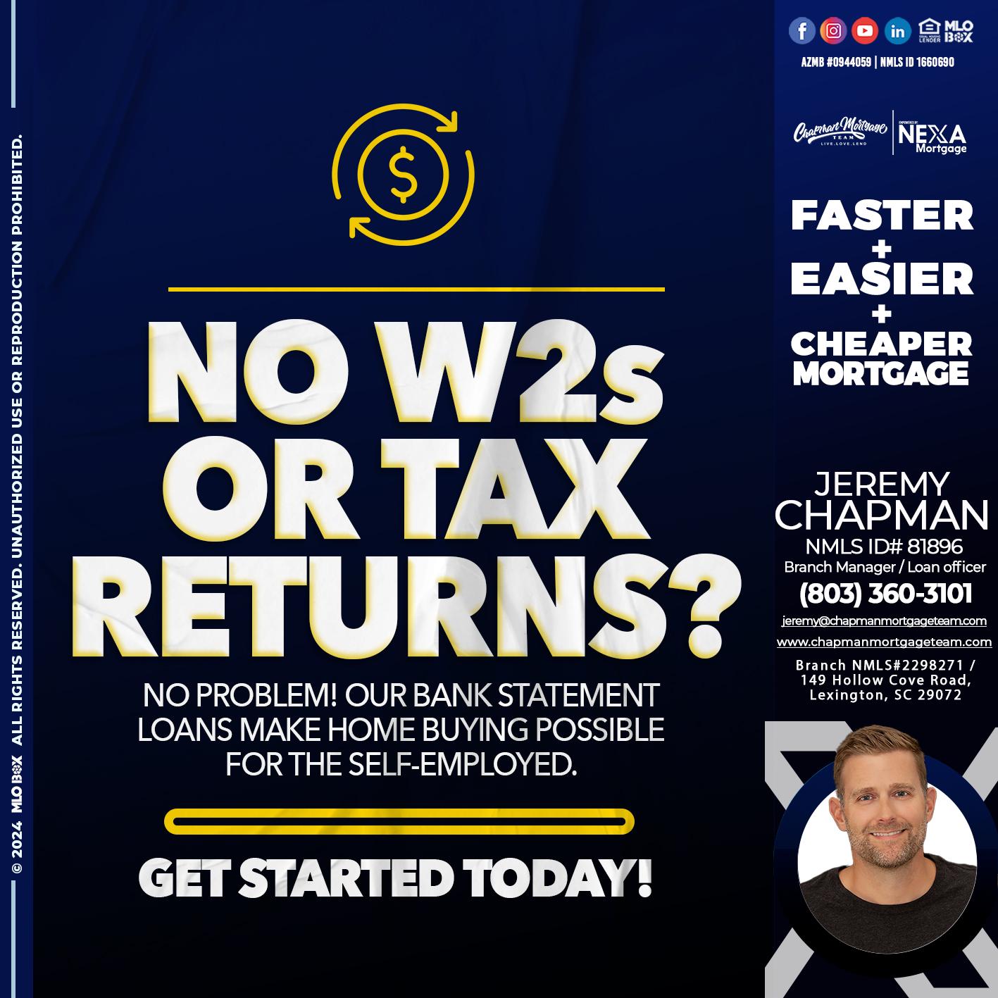 NO W2s - Jeremy Chapman -Branch Loan Officer