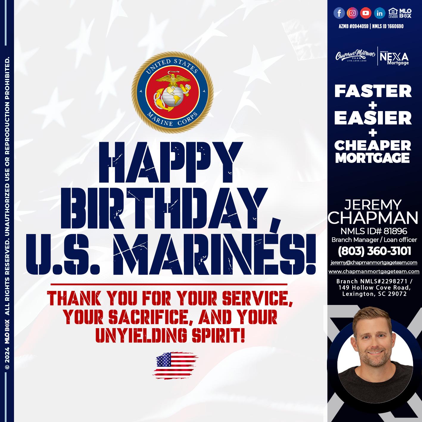 US MARINE BIRTHDAY - Jeremy Chapman -Branch Loan Officer