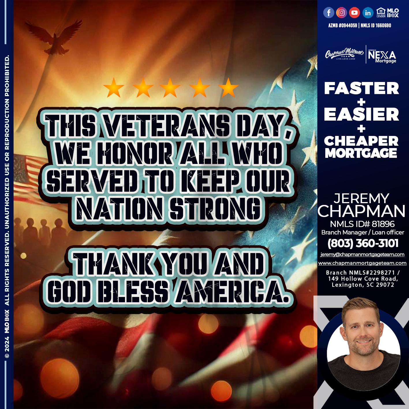 THIS VETERANS DAY - Jeremy Chapman -Branch Loan Officer