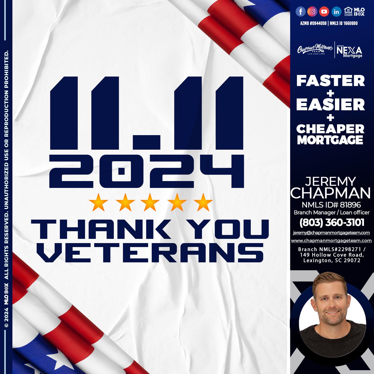 THANK YOU VETERANS - Jeremy Chapman -Branch Loan Officer