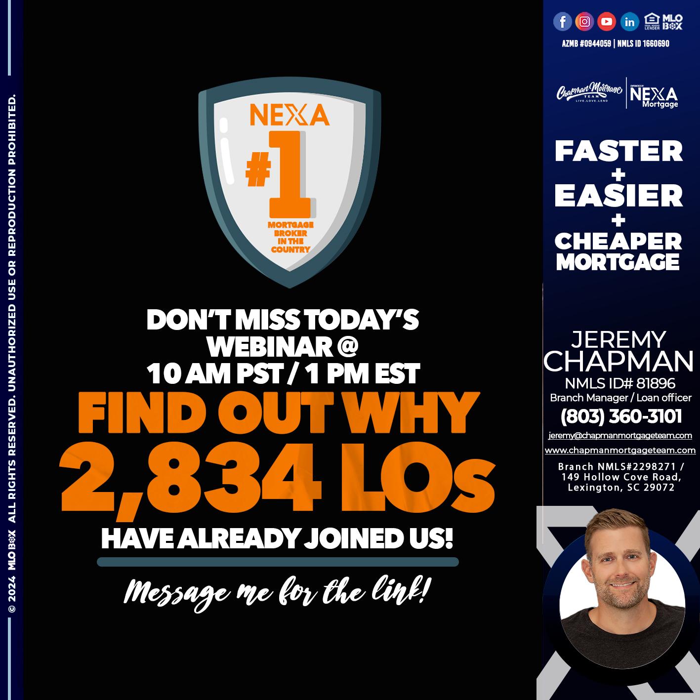 NEXA NO. 1 MORTGAGE BROKER - Jeremy Chapman -Branch Loan Officer