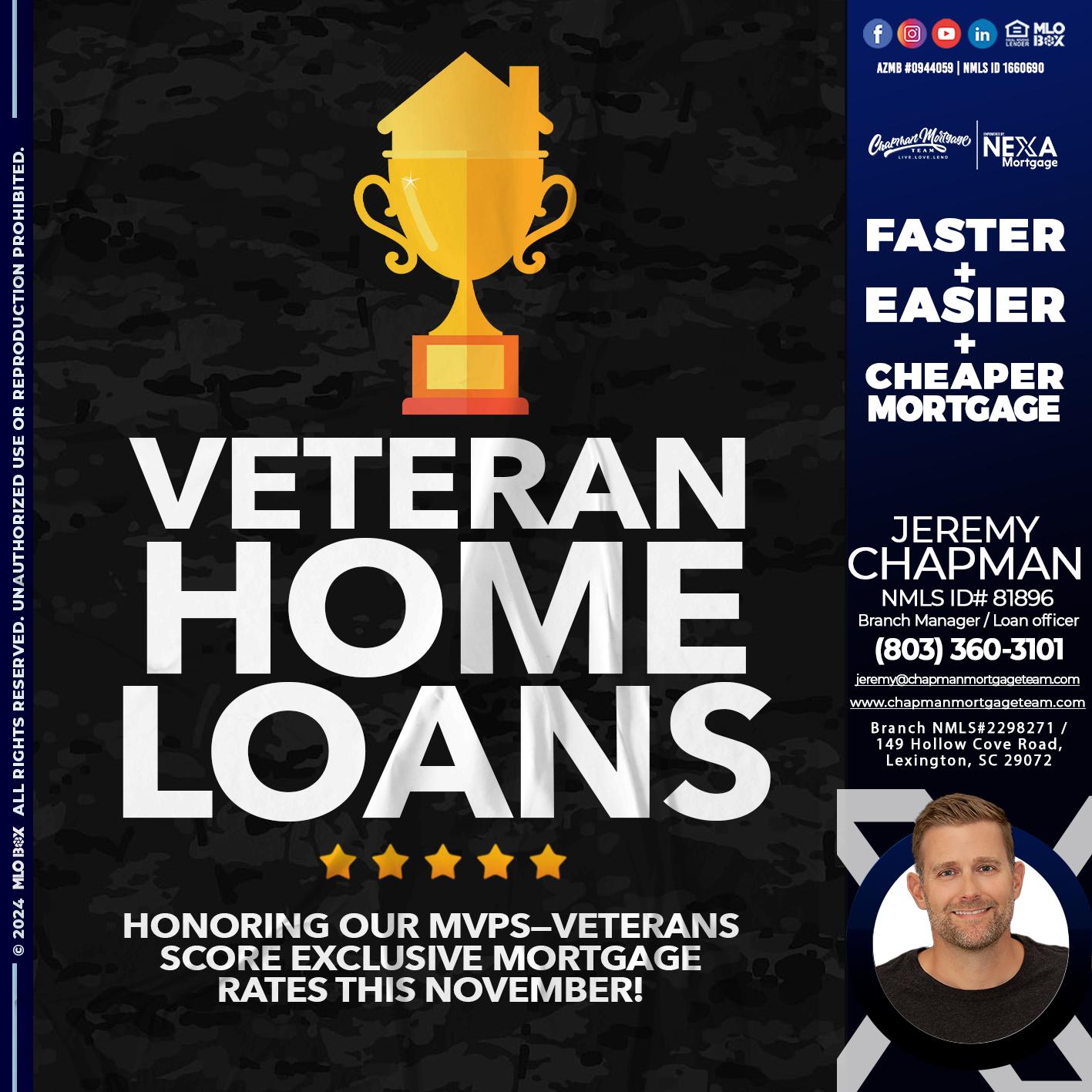 VETERANS HOME LOANS - Jeremy Chapman -Branch Loan Officer