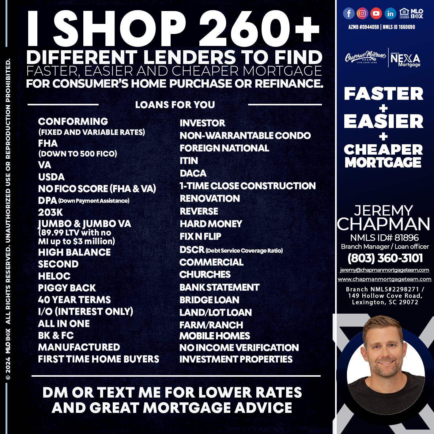 i shop 260+ - Jeremy Chapman -Branch Loan Officer