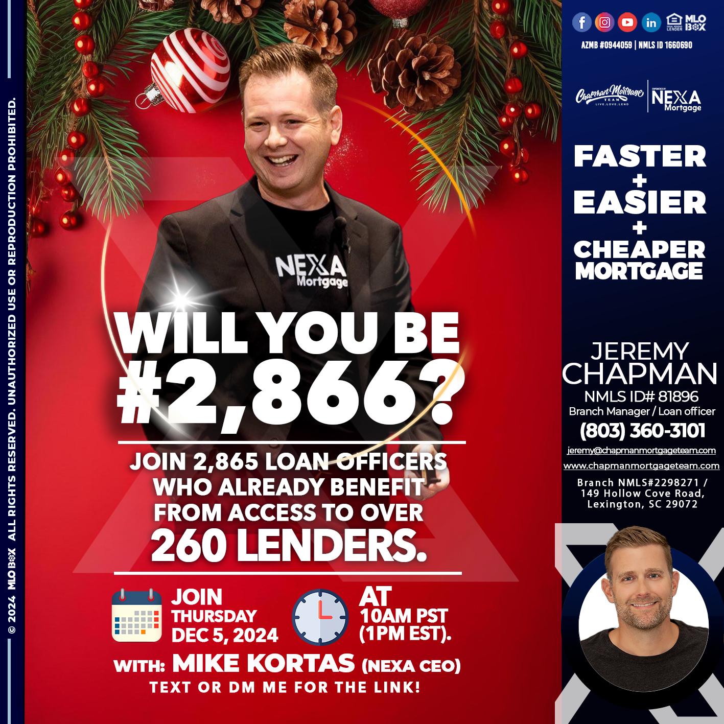 will you be - Jeremy Chapman -Branch Loan Officer